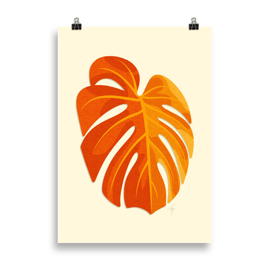 Art Print | Minimal Monstera Leaf | Warm Orange | Enhanced Matte Paper Poster | 7 Sizes