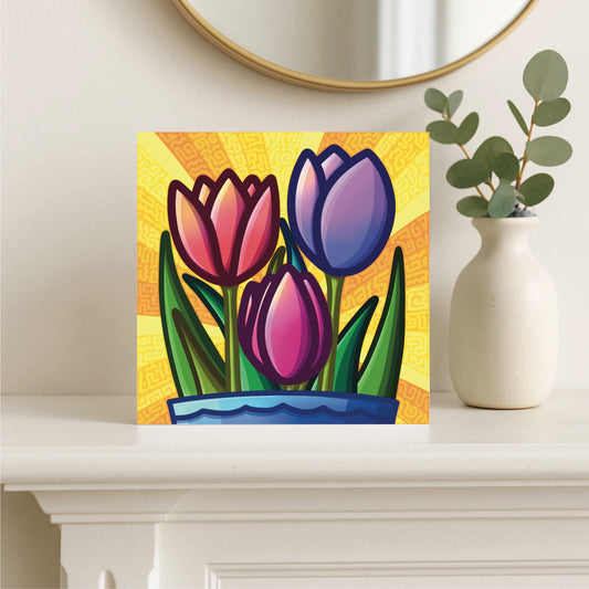 Greeting Card -  Bold Tulip Vase - Colourful Floral Illustration