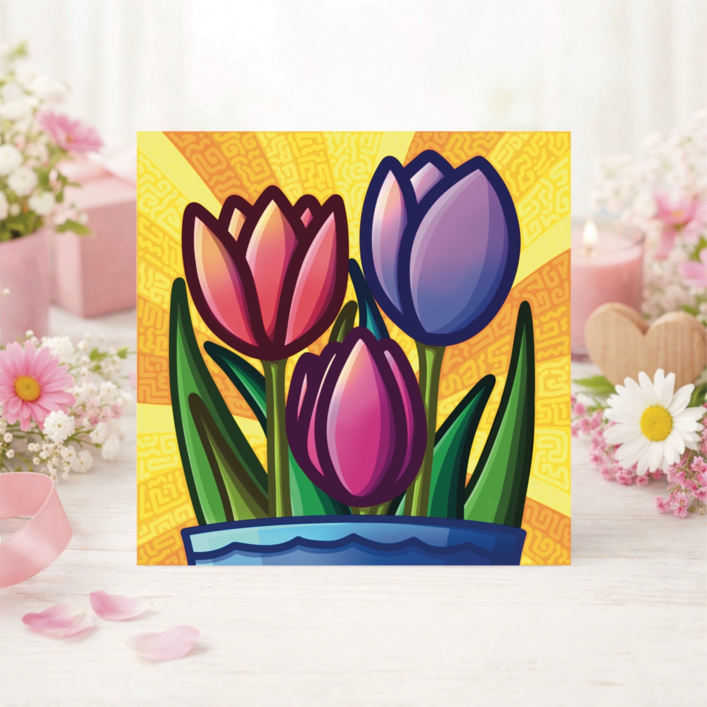 Greeting Card -  Bold Tulip Vase - Colourful Floral Illustration