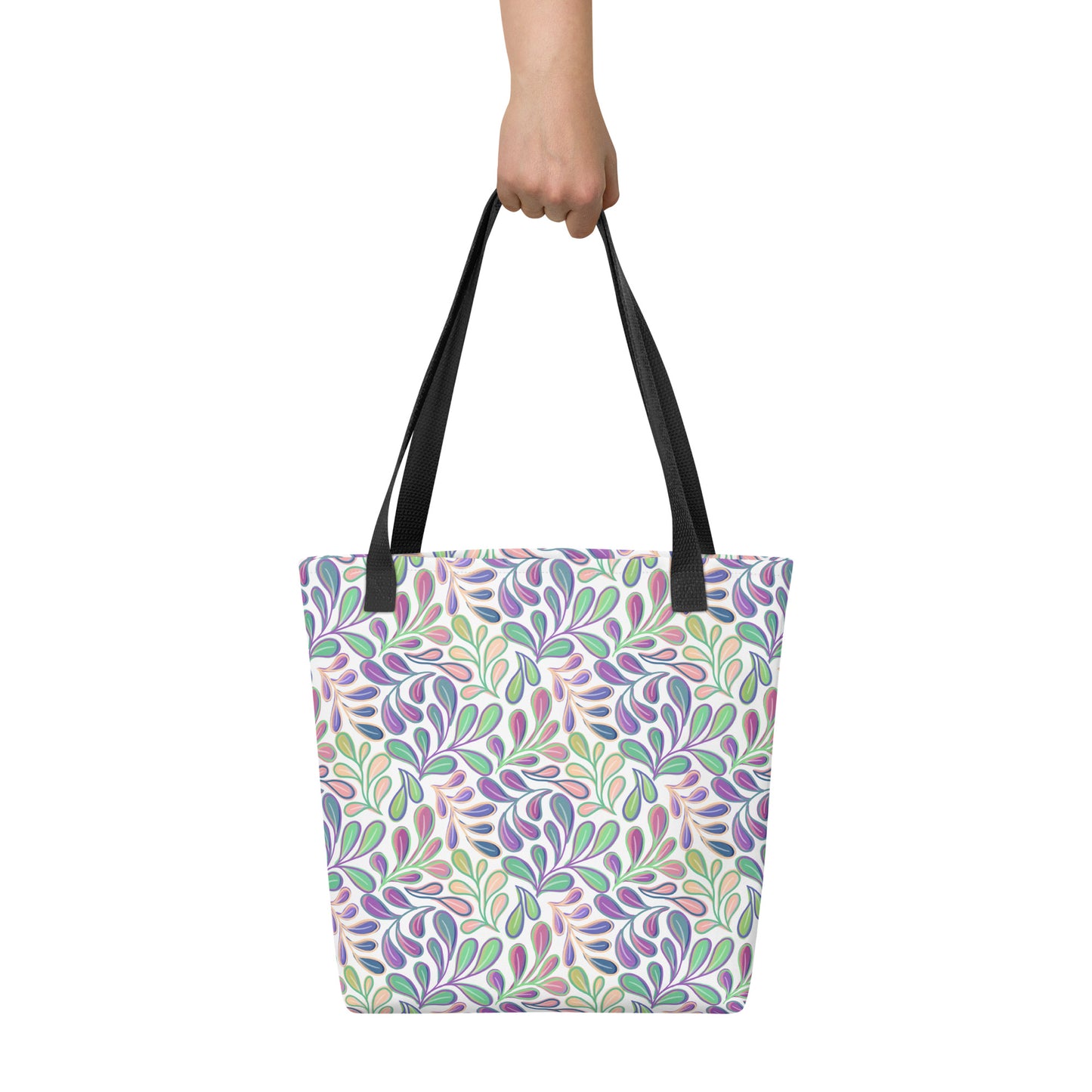 Tote Bag - Flowing Leaves - Purple, Peach and Green - Made to Order