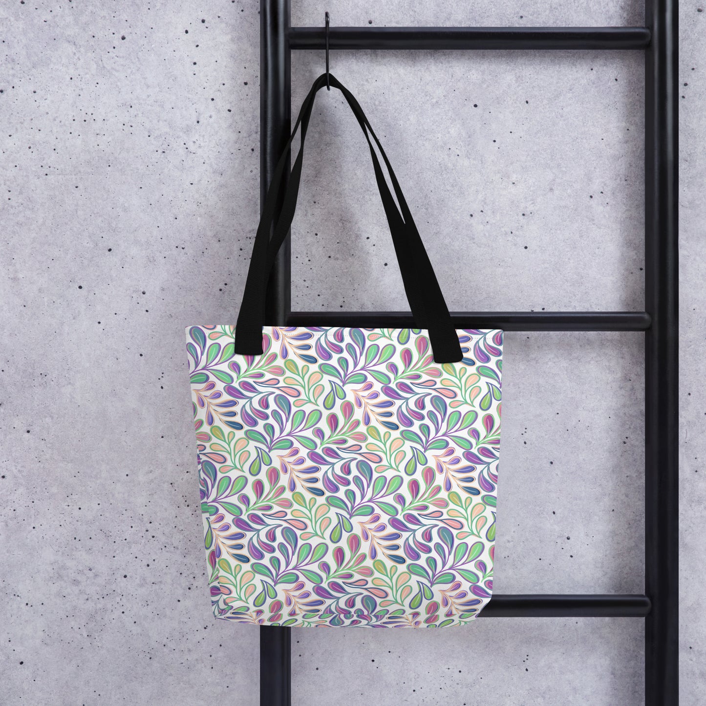 Tote Bag - Flowing Leaves - Purple, Peach and Green - Made to Order