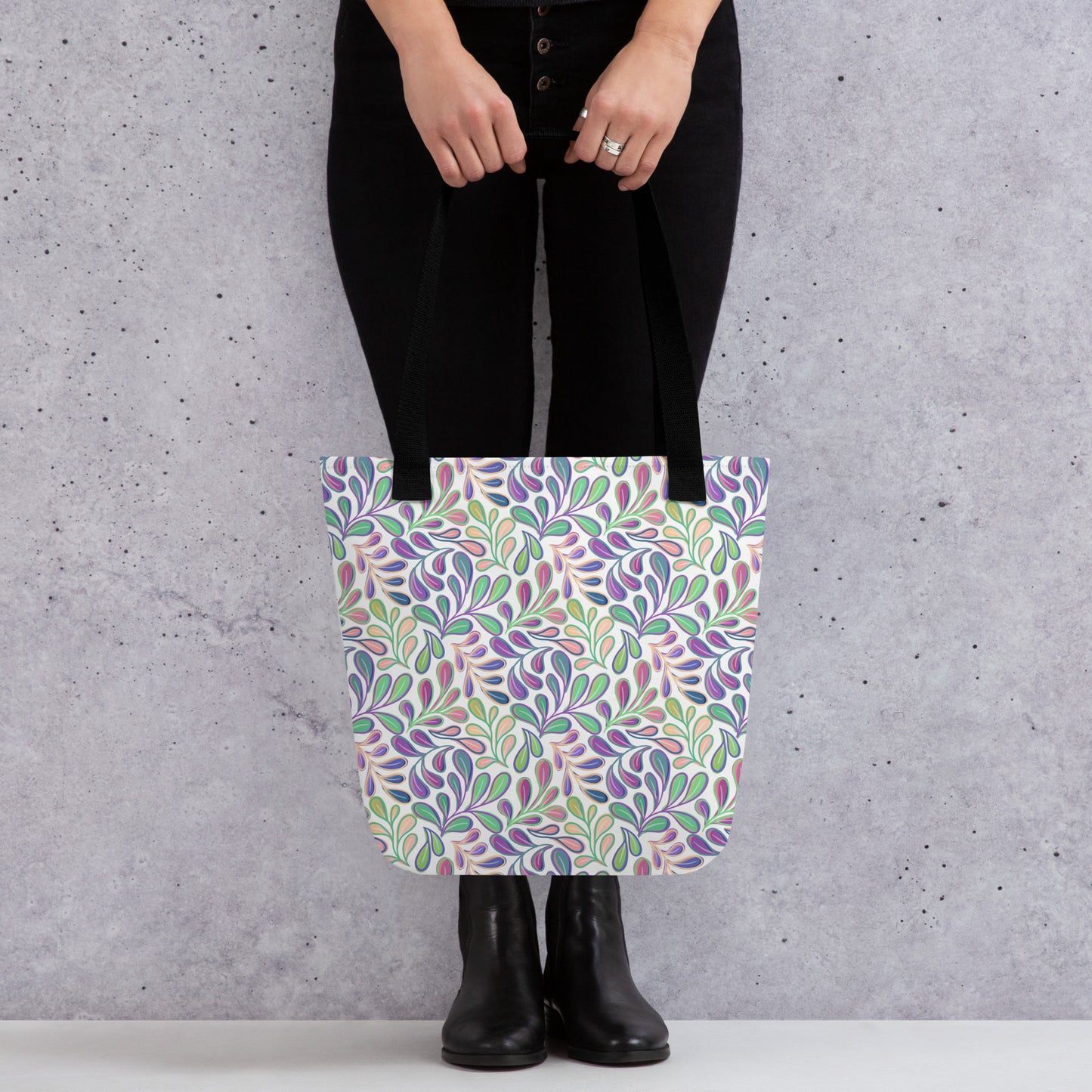 Tote Bag - Flowing Leaves - Purple, Peach and Green - Made to Order