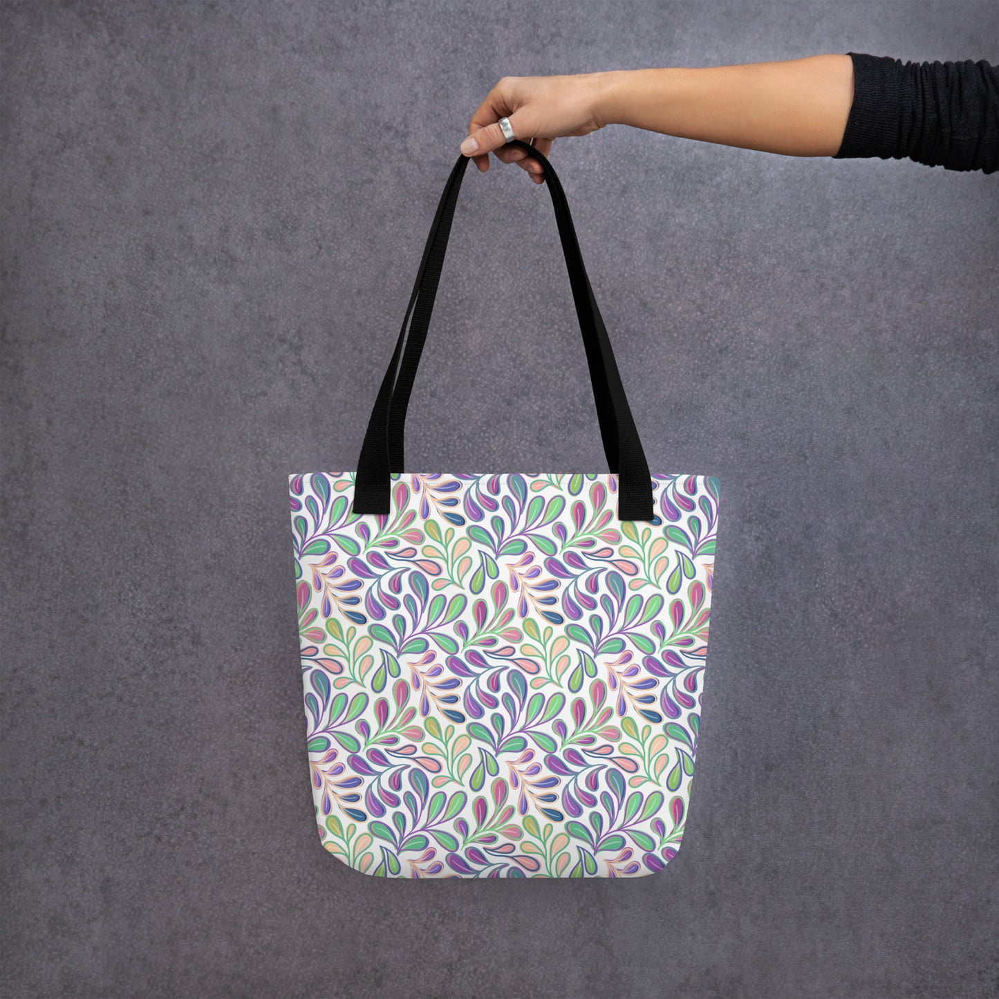 Tote Bag - Flowing Leaves - Purple, Peach and Green - Made to Order
