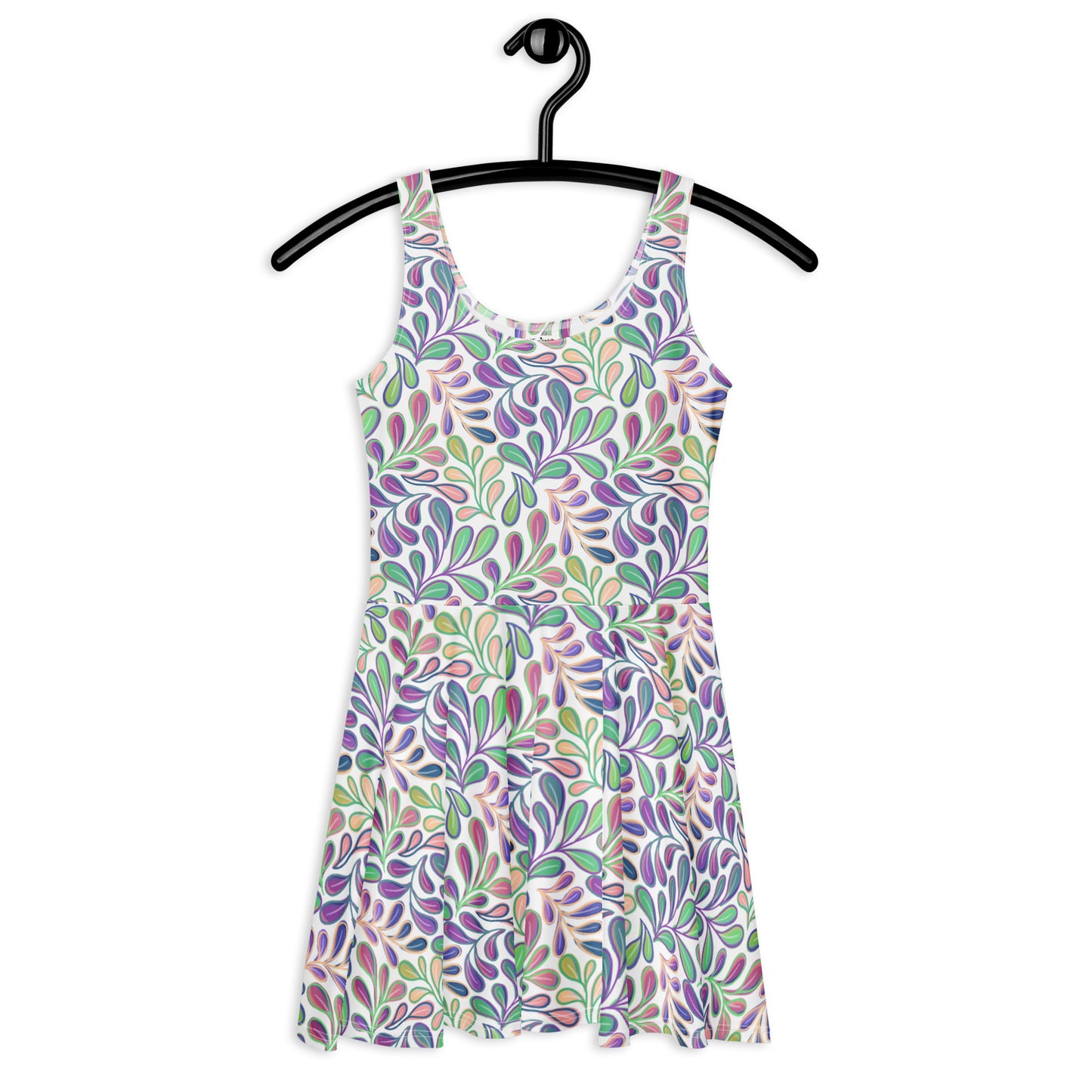 Skater Dress - Flowing Leaves - Purple, Peach and Green - Made to Order