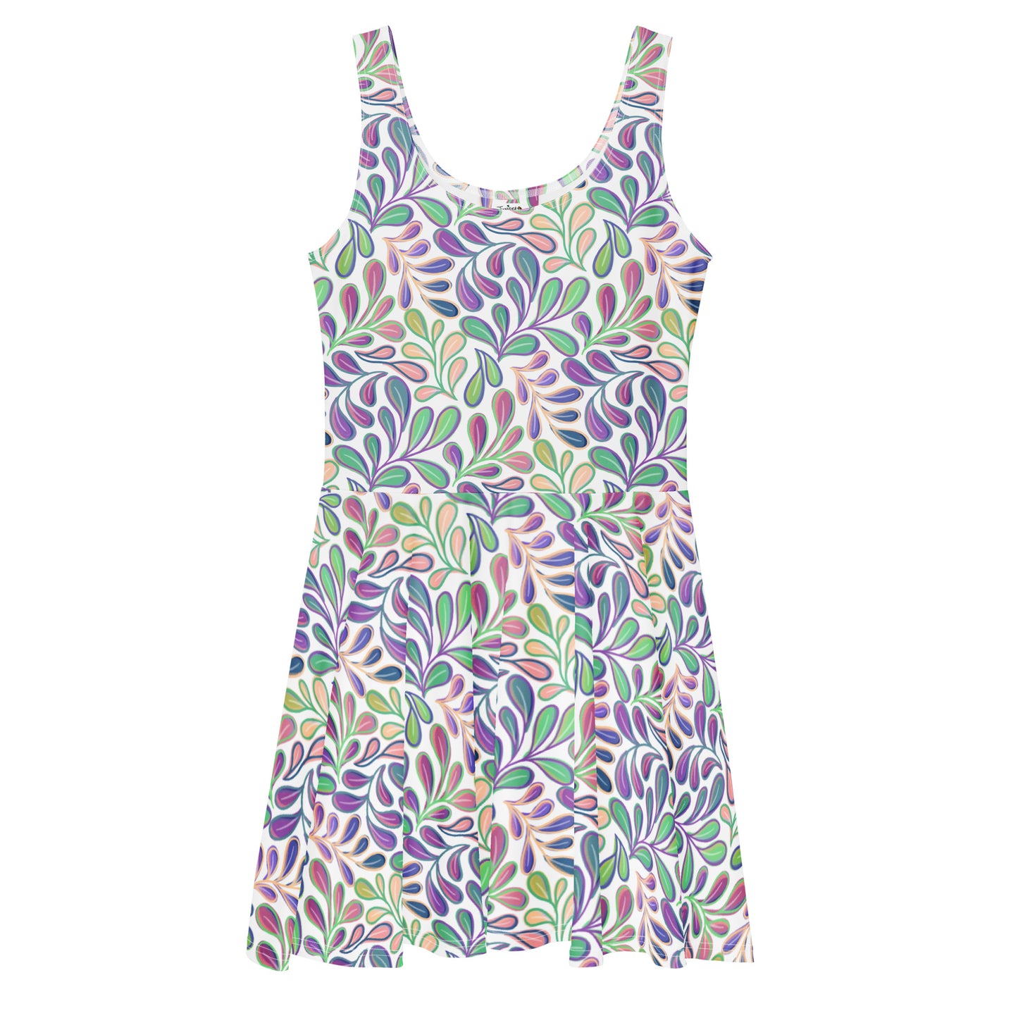 Skater Dress - Flowing Leaves - Purple, Peach and Green - Made to Order