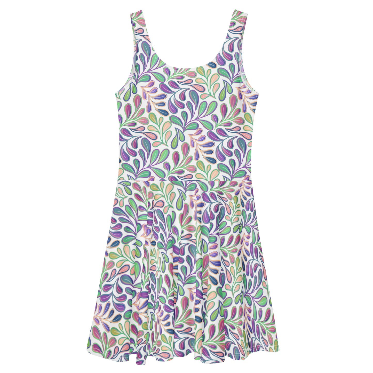 Skater Dress - Flowing Leaves - Purple, Peach and Green - Made to Order