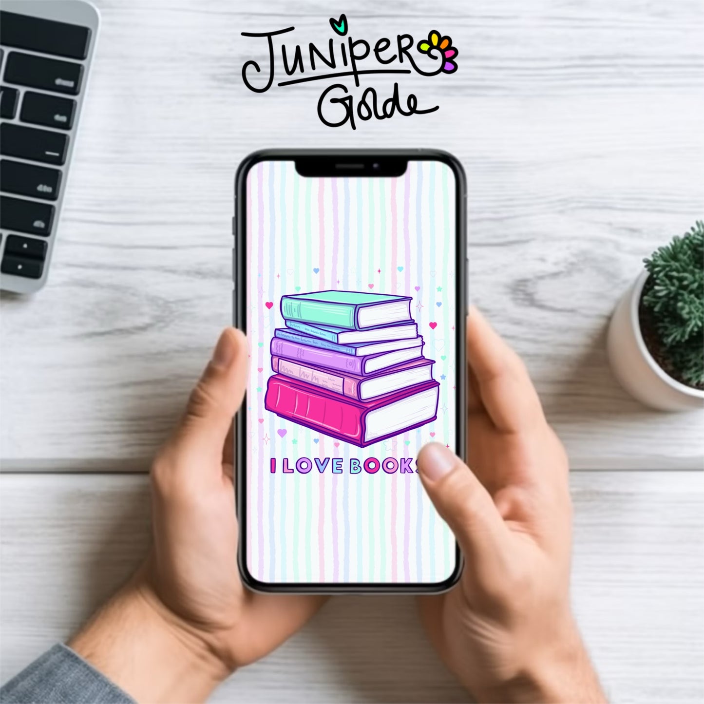 Mobile Phone Wallpaper - I Love Books - Instant Digital Download