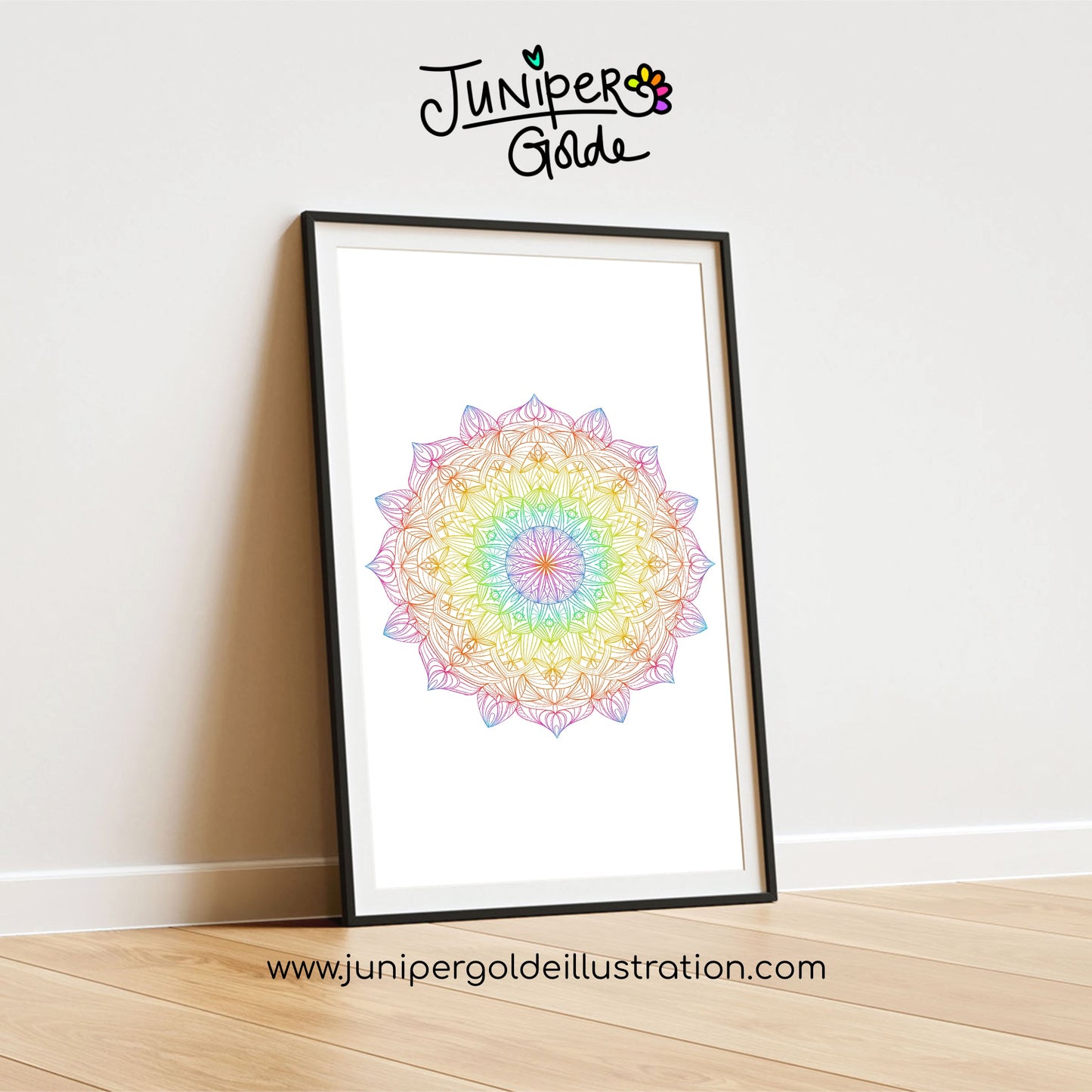 A4 Art Print - Hand-Drawn Mandala Illustration - Rainbow or Black