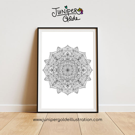 Art Print | Hand-Drawn Mandala Illustration | Rainbow and Black