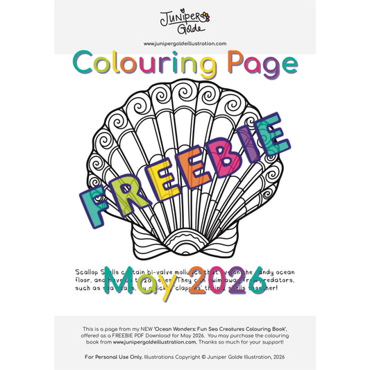 FREEBIE: May 2026 - Colouring Page: Scallop Shell