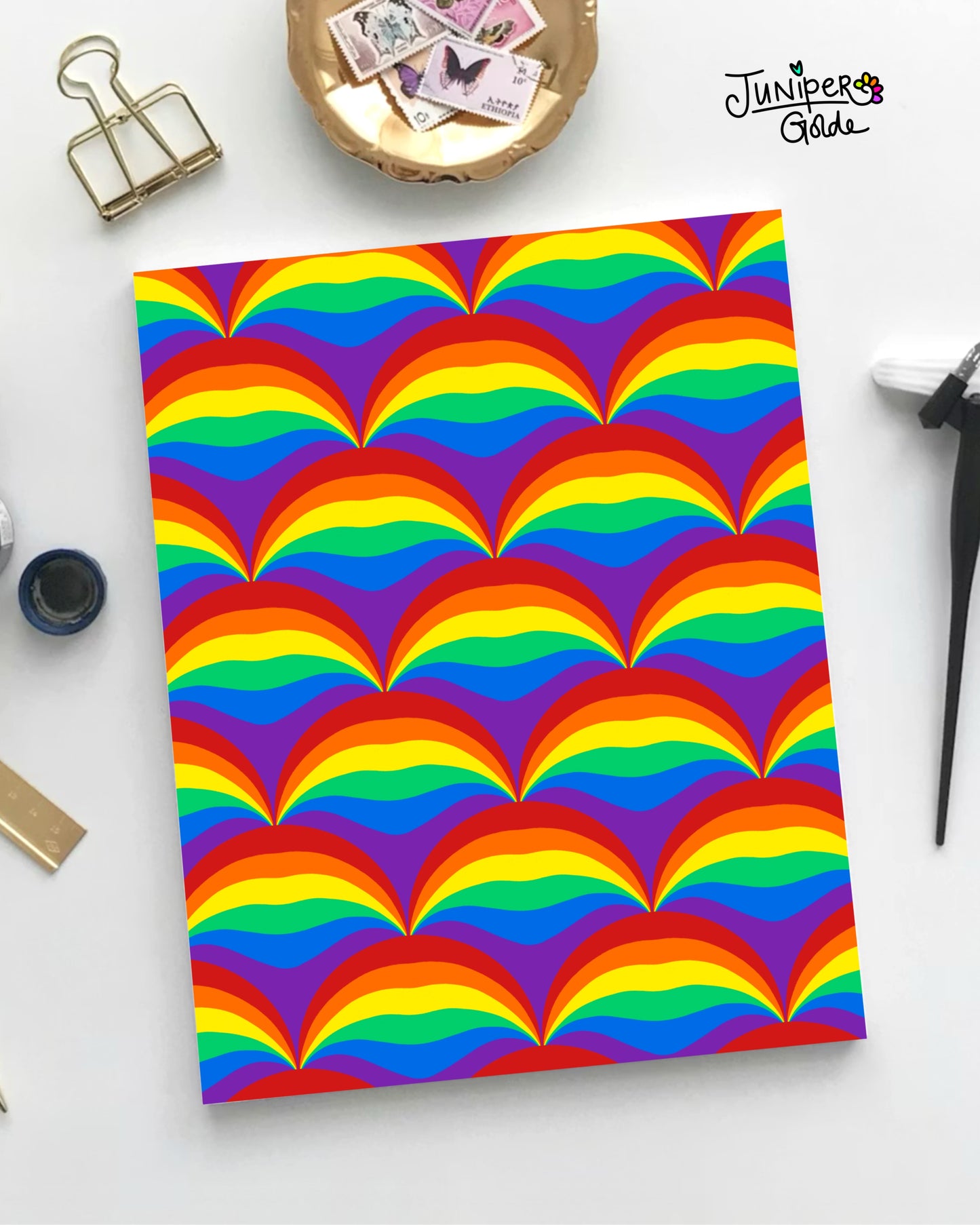Seamless Pattern | Two Rainbow Pride Scallop: Plain and LOVE Text | Digital Download