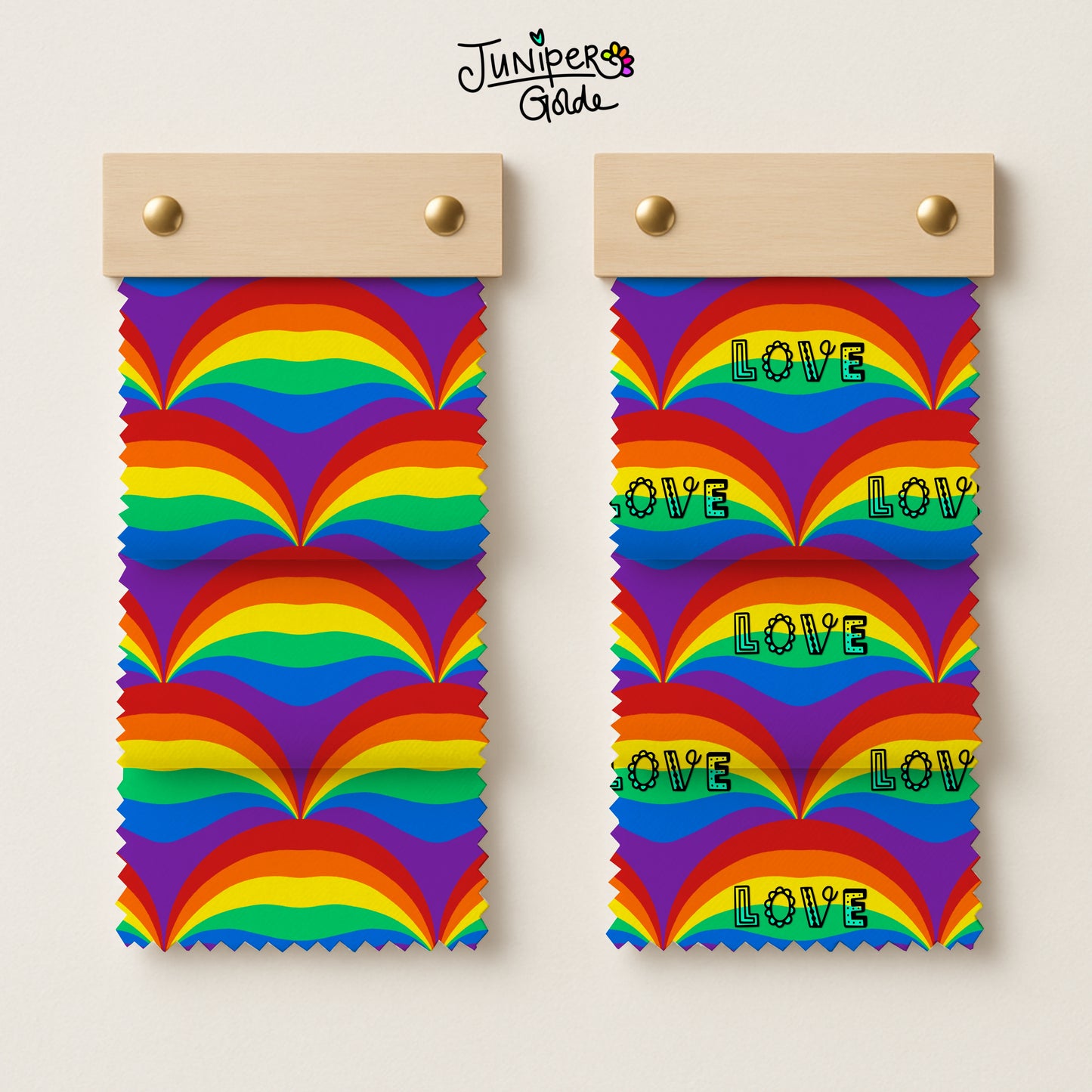 Seamless Pattern | Two Rainbow Pride Scallop: Plain and LOVE Text | Digital Download