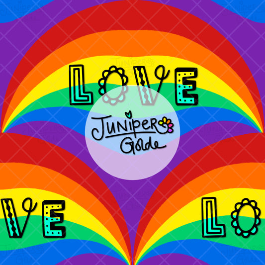 Seamless Pattern | Two Rainbow Pride Scallop: Plain and LOVE Text | Digital Download
