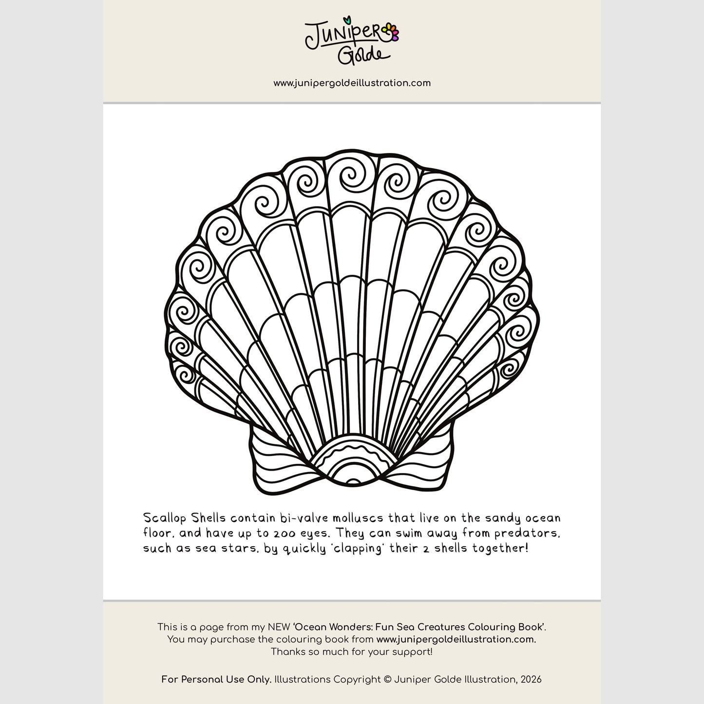 Colouring Page | Scallop Shell | Digital Download