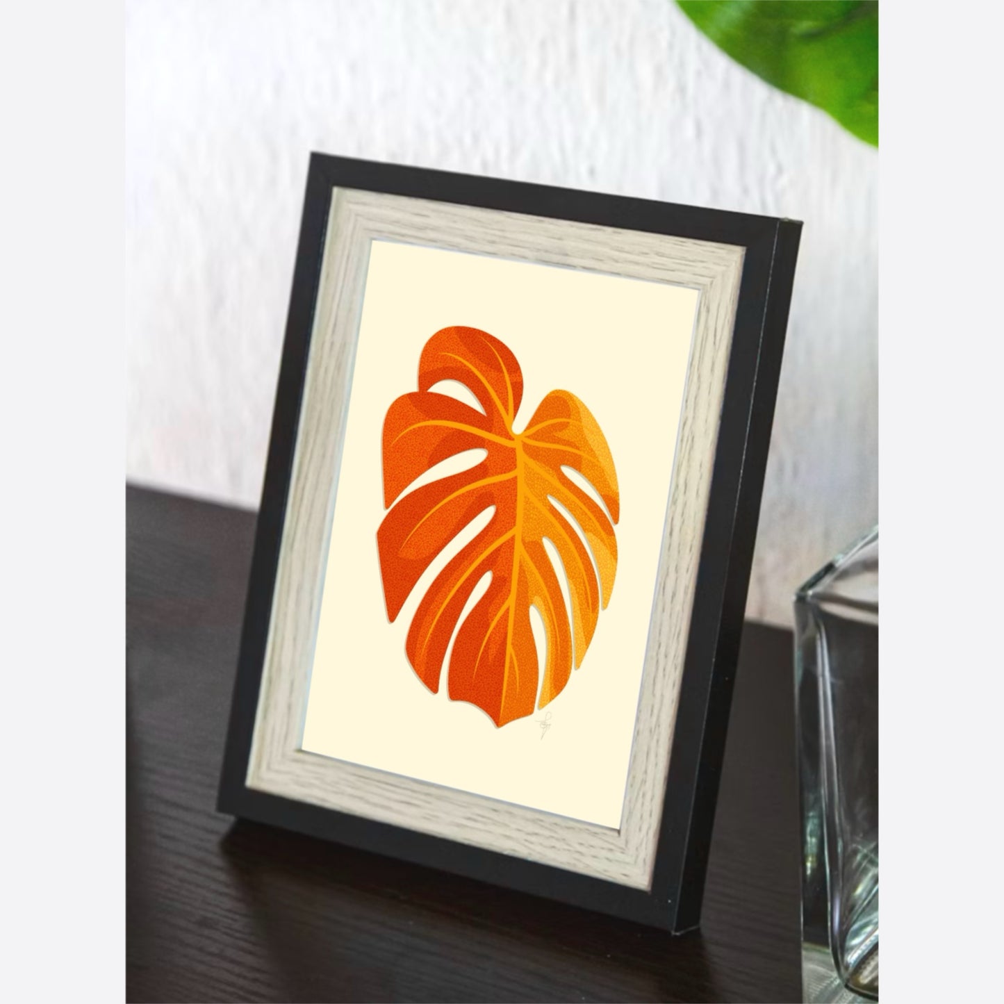 Art Print | Minimal Monstera Leaf | Warm Orange | Enhanced Matte Paper Poster | 7 Sizes