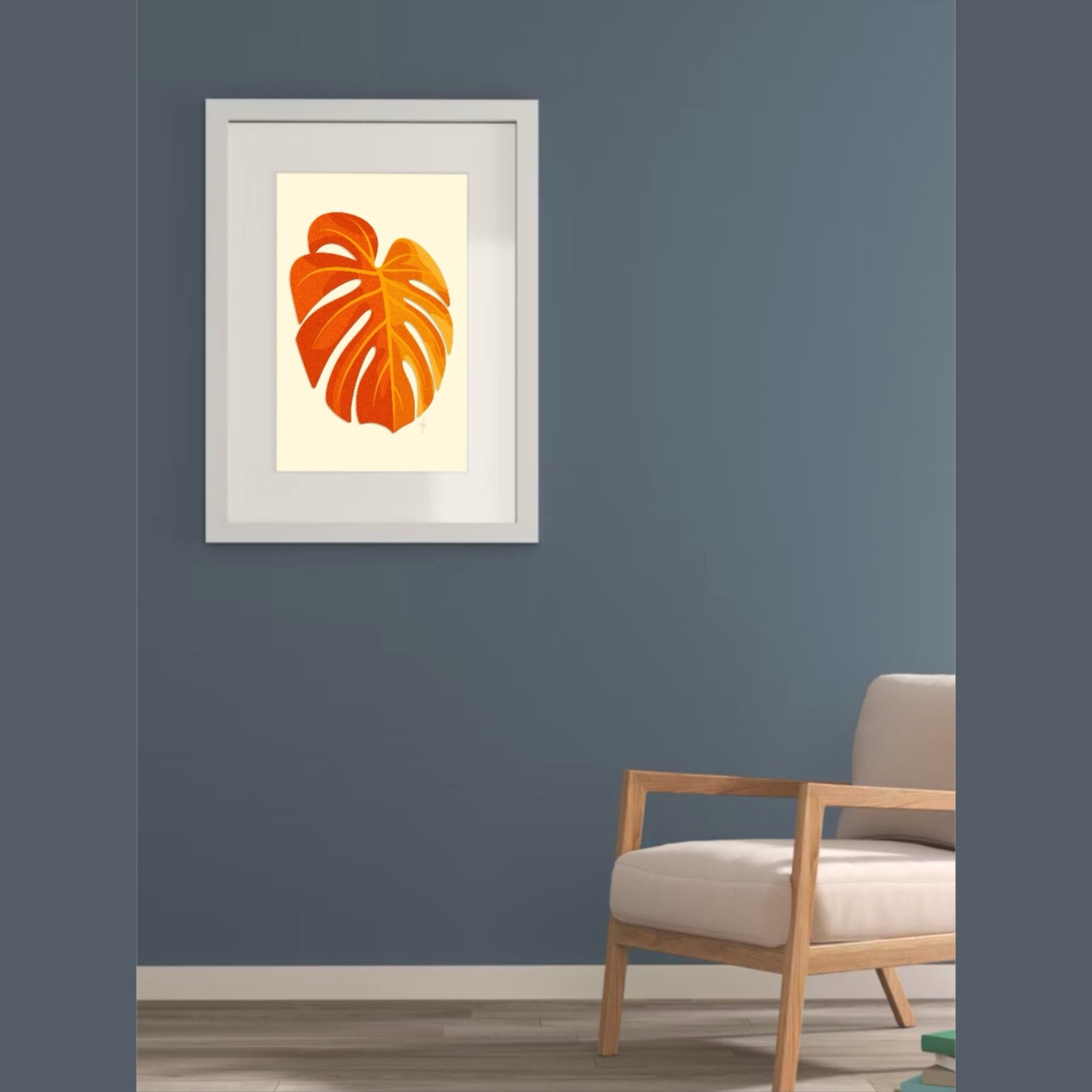 Art Print | Minimal Monstera Leaf | Warm Orange | Enhanced Matte Paper Poster | 7 Sizes